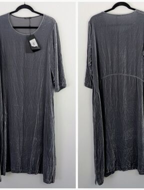 NEW Grizas Velvet Midi Dress Size M Lagenlook Gray